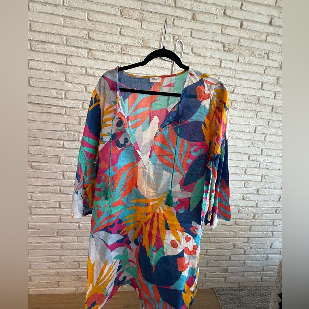 J. Crew Bright Multicolor Tropical Print V-Neck Tunic